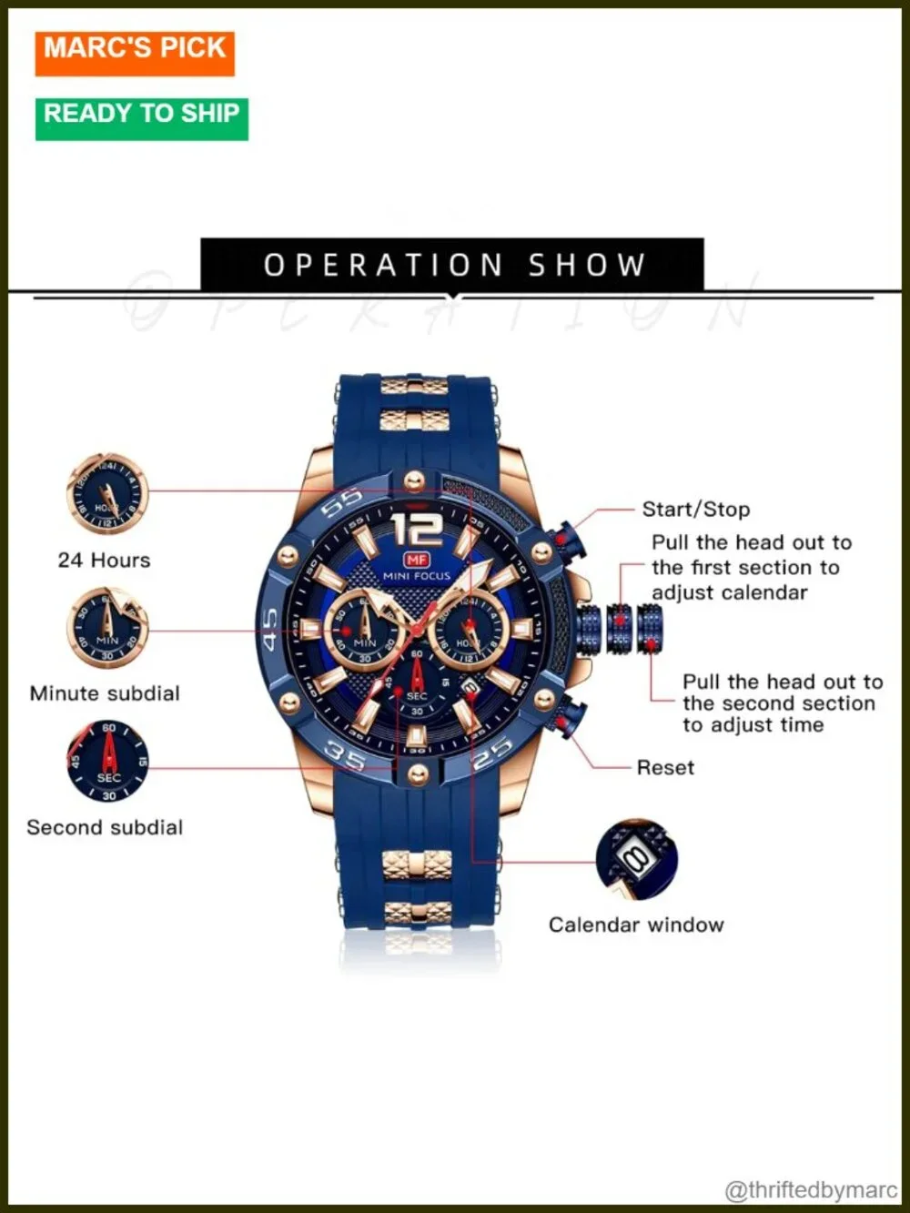 Military Waterproof Chronograph Analog Quartz Watch with Luminous Hands